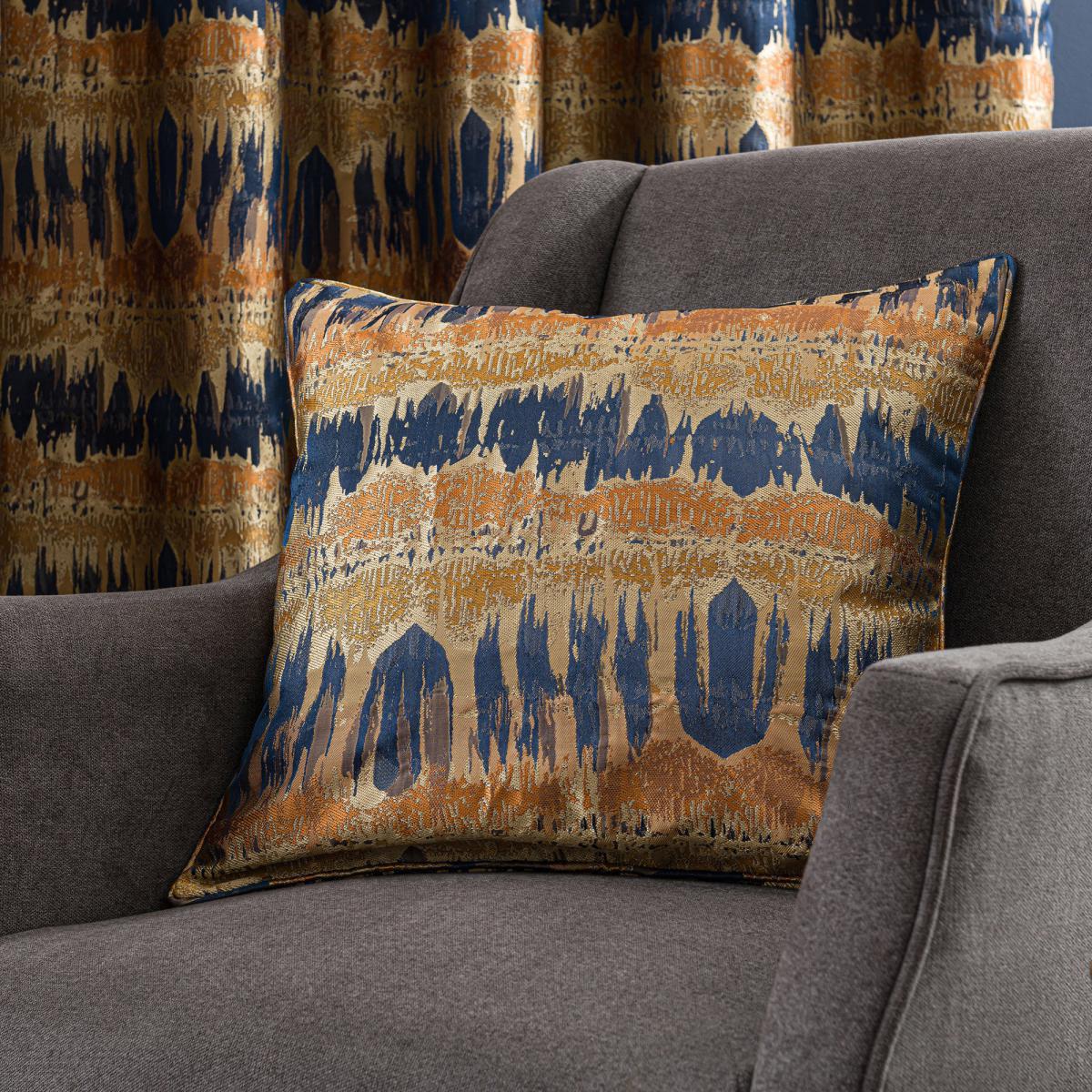 Budapest Midnight Spice Jacquard Eyelet Curtains Brown and Blue – image 7