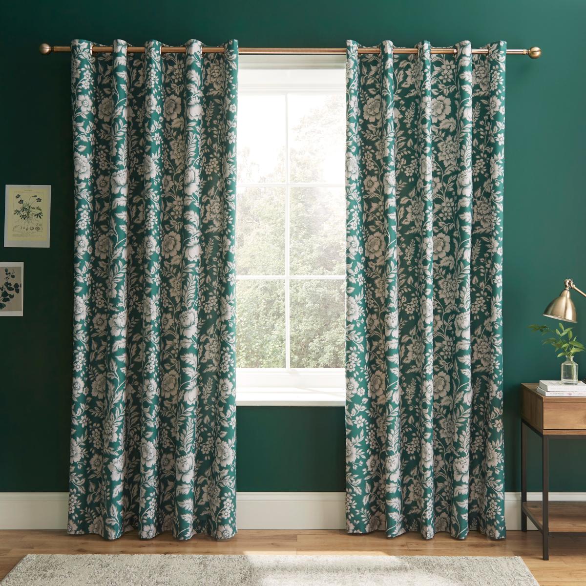 Floral Trail Emerald Blackout Eyelet Curtains Green/White – image 3
