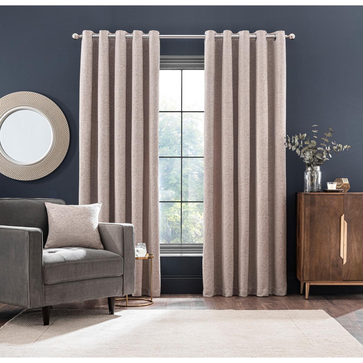 Textured Chenille Mushroom Ultra Thermal Eyelet Curtains Brown – image 2