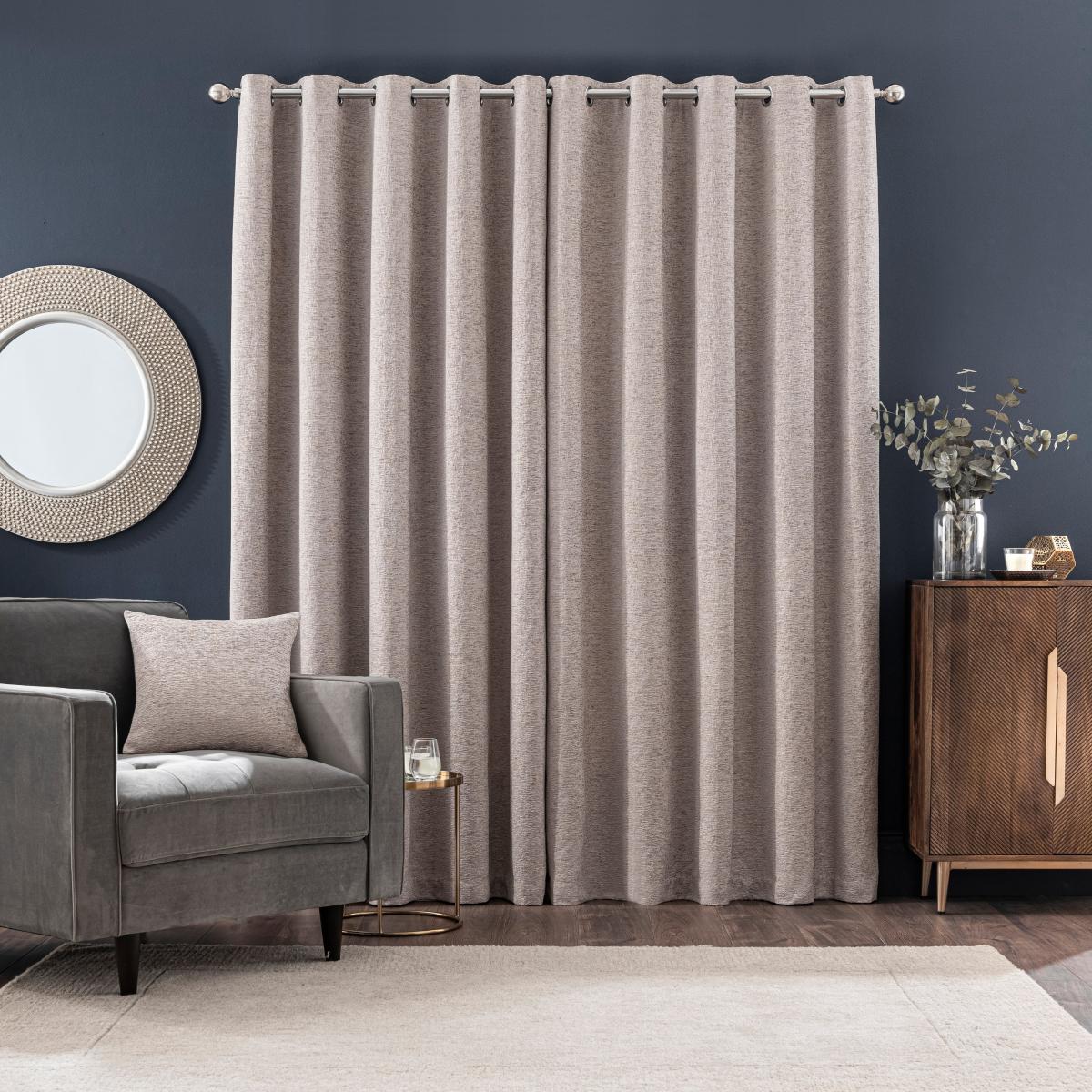 Textured Chenille Mushroom Ultra Thermal Eyelet Curtains Brown – image 3