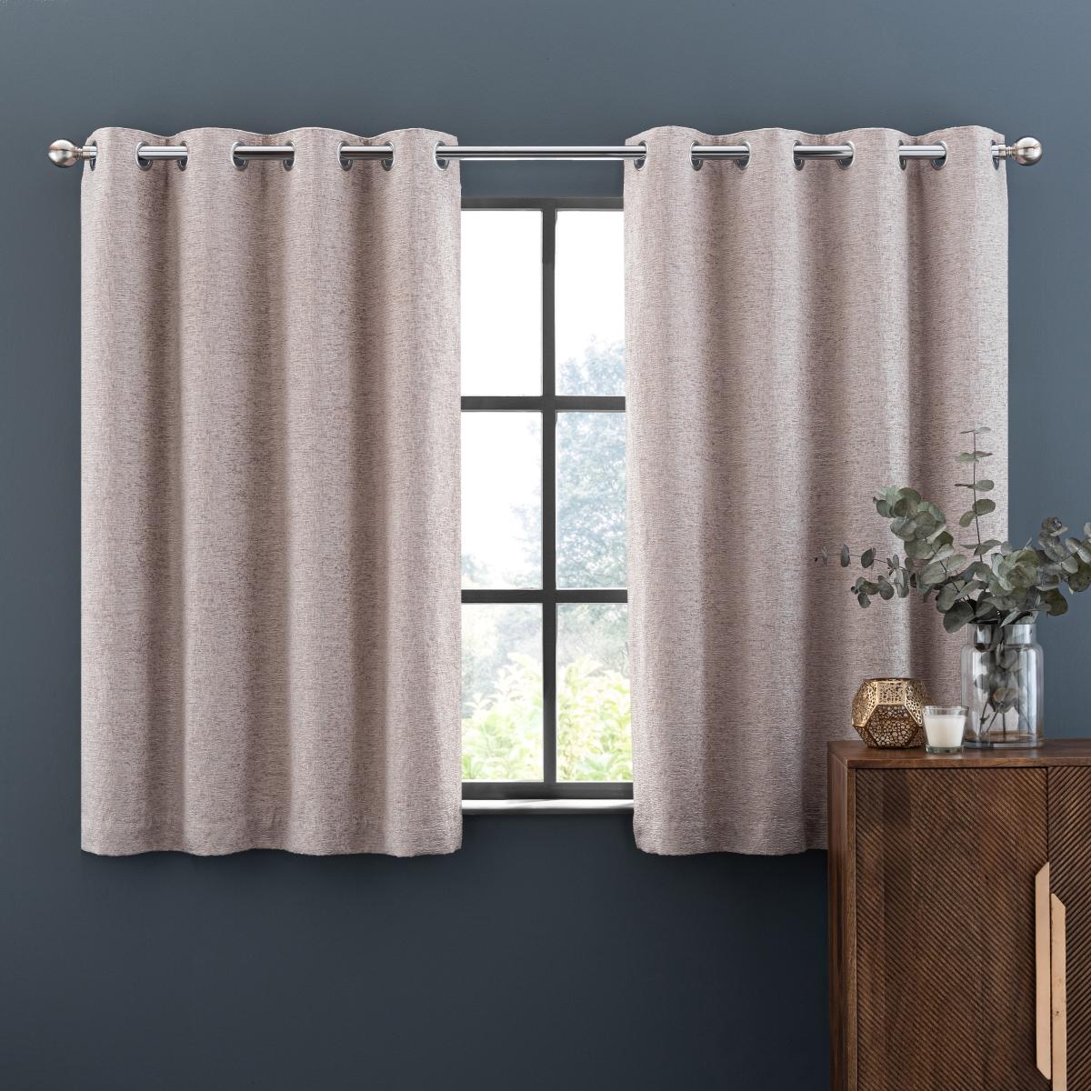 Textured Chenille Mushroom Ultra Thermal Eyelet Curtains Brown – image 4