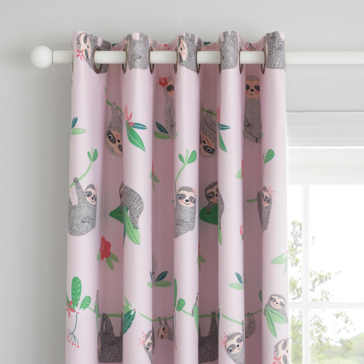 Pink Pretty Sloth Blackout Eyelet Curtains Pink, Green and Red – image 2