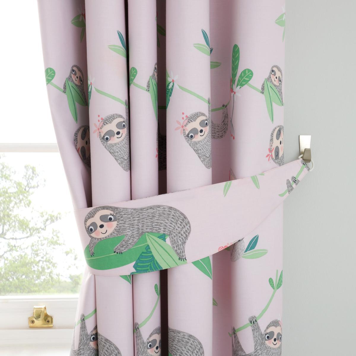 Pink Pretty Sloth Blackout Eyelet Curtains Pink, Green and Red – image 3