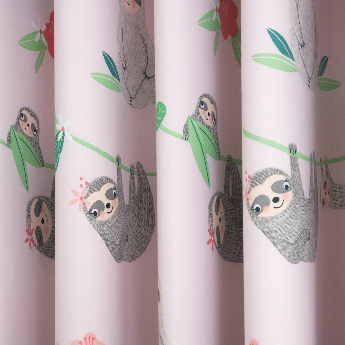 Pink Pretty Sloth Blackout Eyelet Curtains Pink, Green and Red – image 4