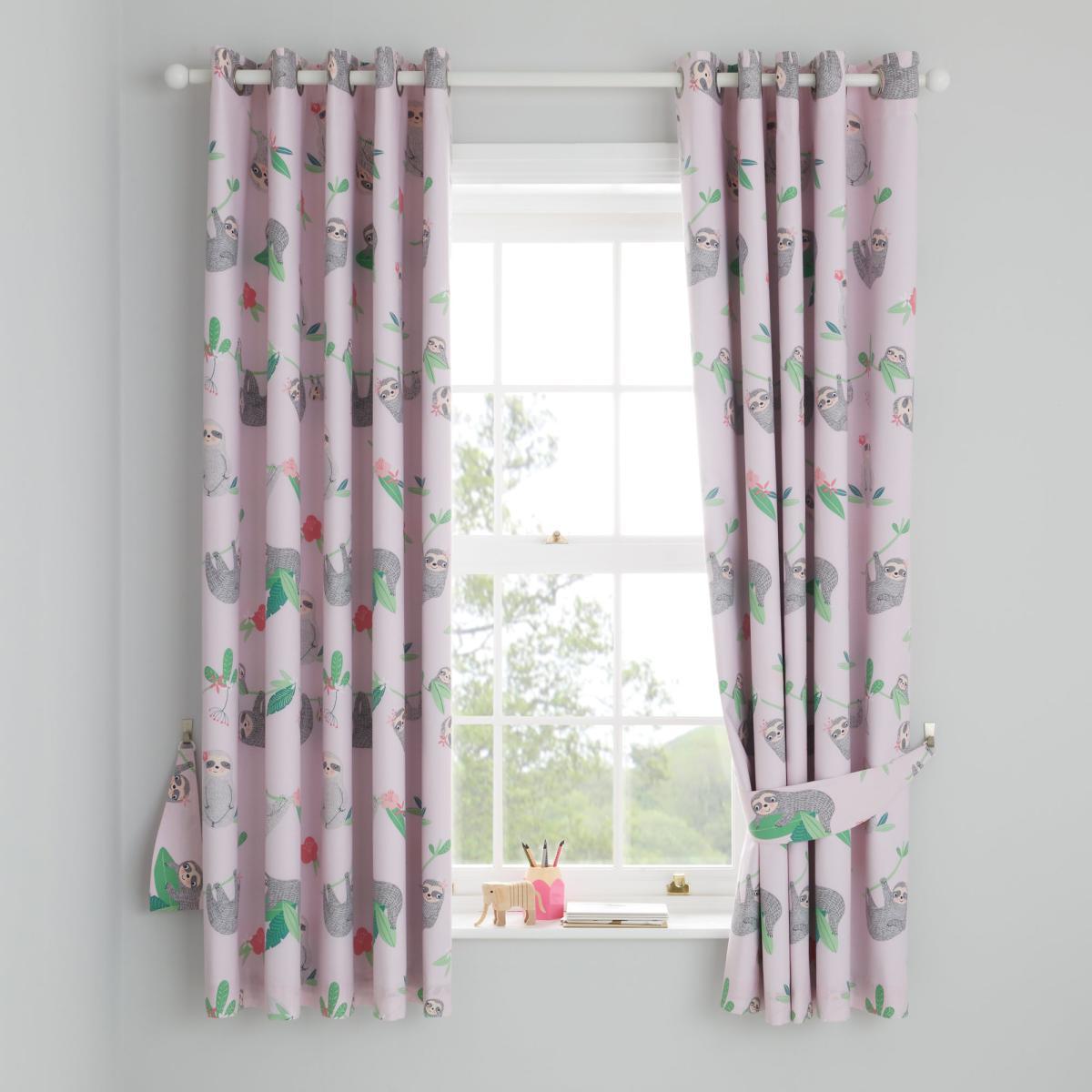 Pink Pretty Sloth Blackout Eyelet Curtains Pink, Green and Red – image 1