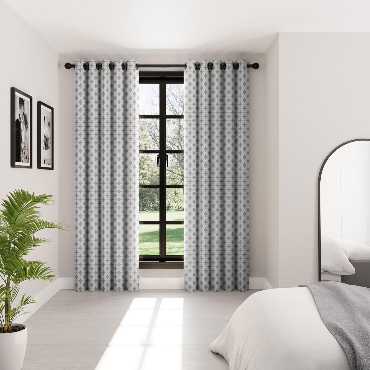 Crosby Charcoal Geometric Eyelet Curtains Charcoal (Grey) – image 2