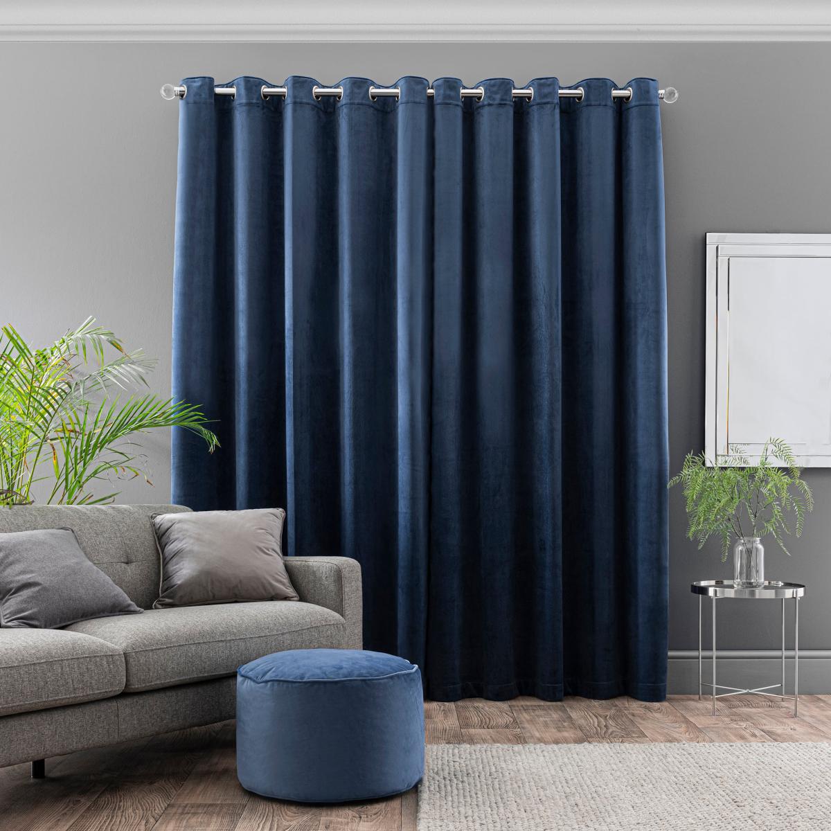 Isla Thermal Blackout Ultra Midnight Blue Eyelet Curtains Blue – image 2