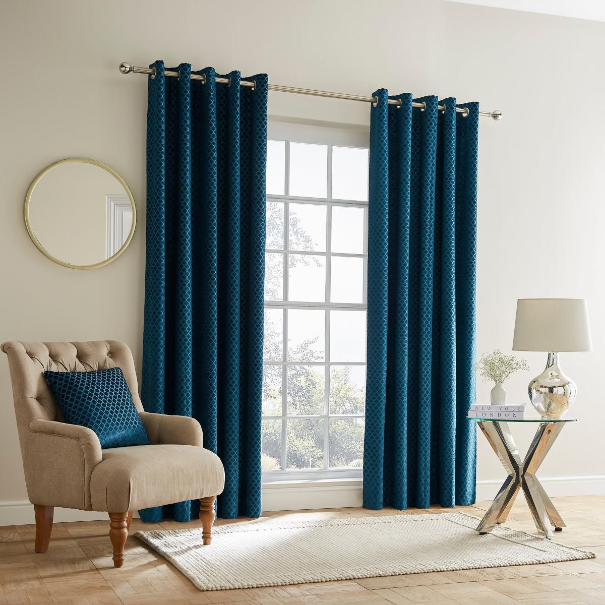 Cut Velvet Charm Blue Thermal Eyelet Curtains Blue – image 2