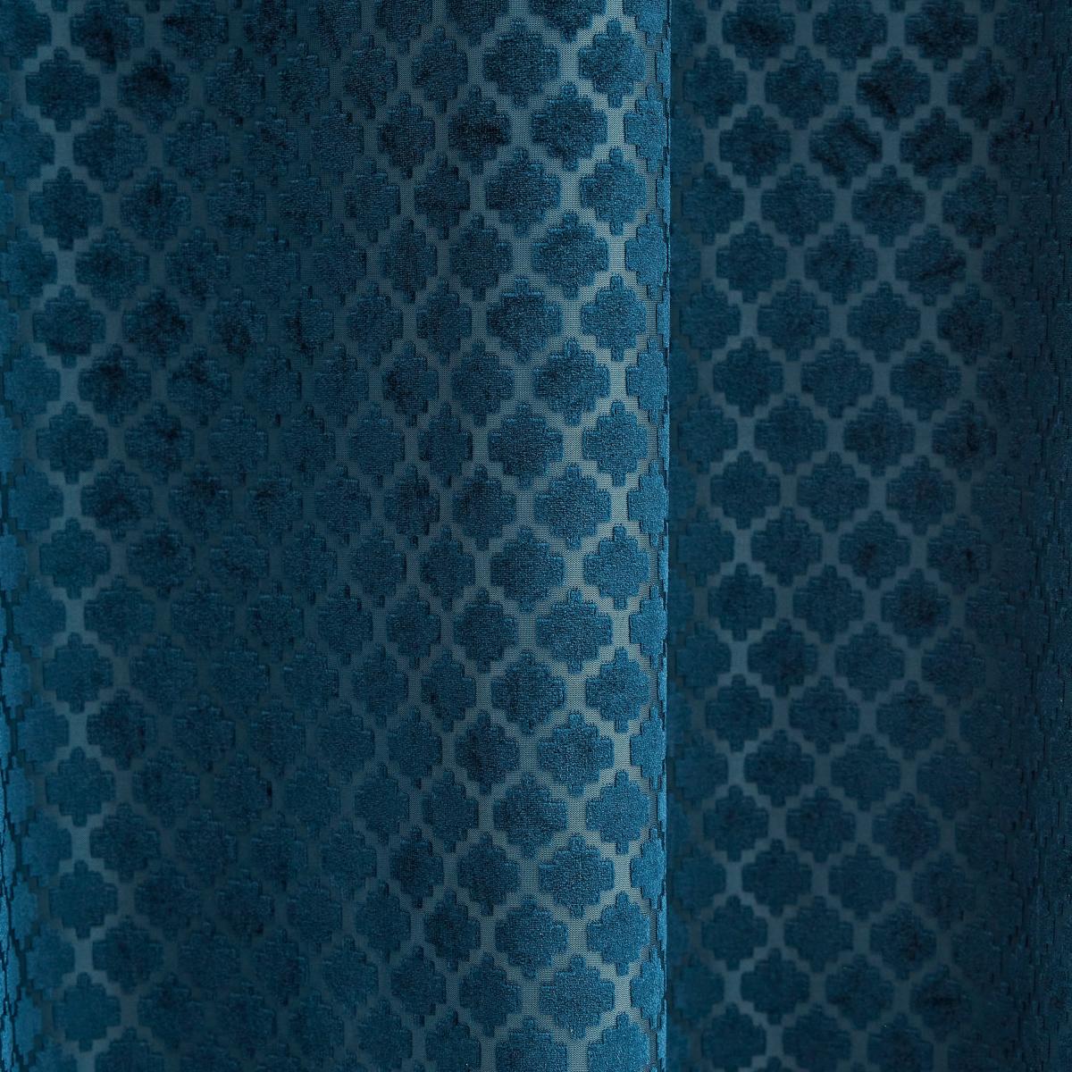 Cut Velvet Charm Blue Thermal Eyelet Curtains Blue – image 3