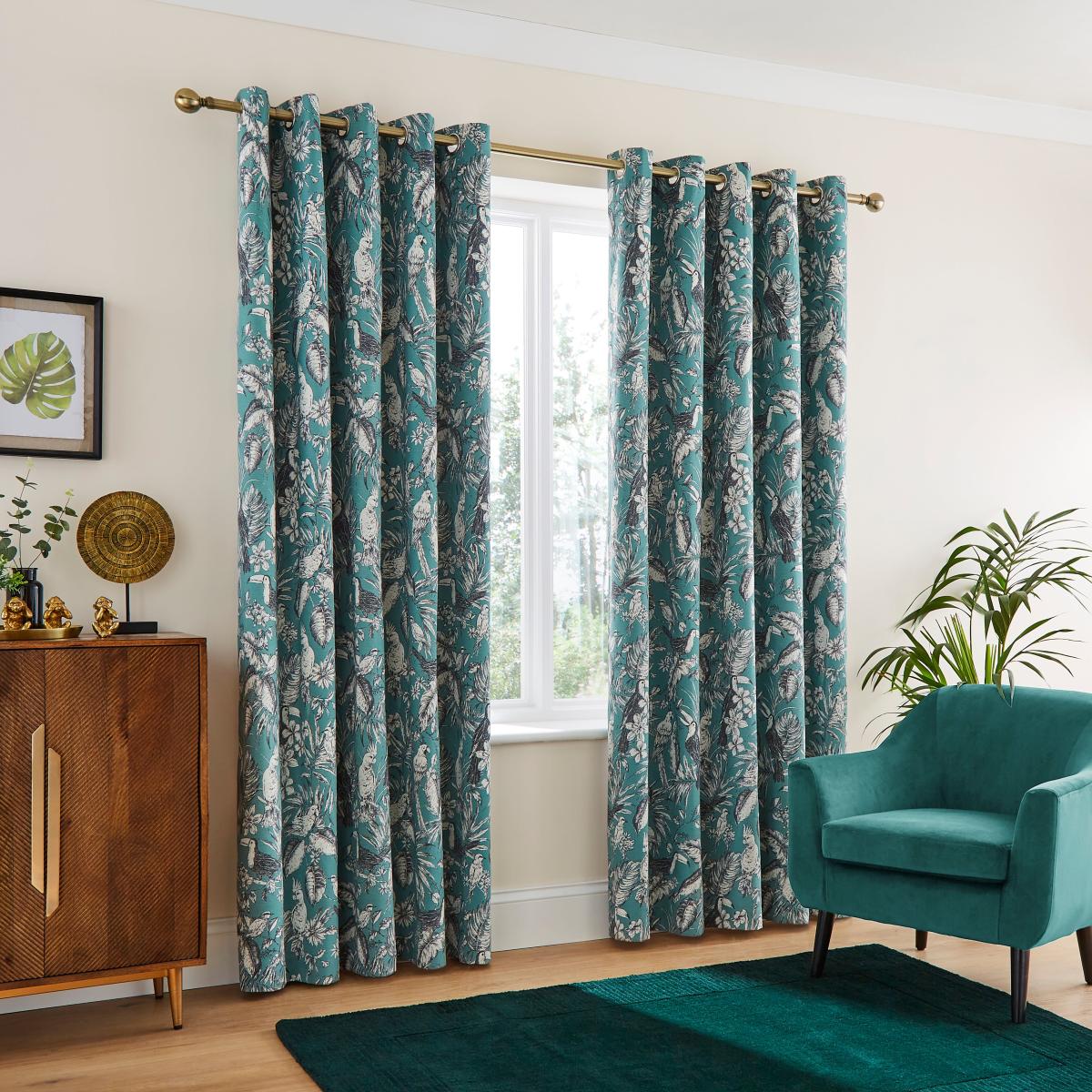 Parrots Teal Blackout Eyelet Curtains Teal (Green) – image 2