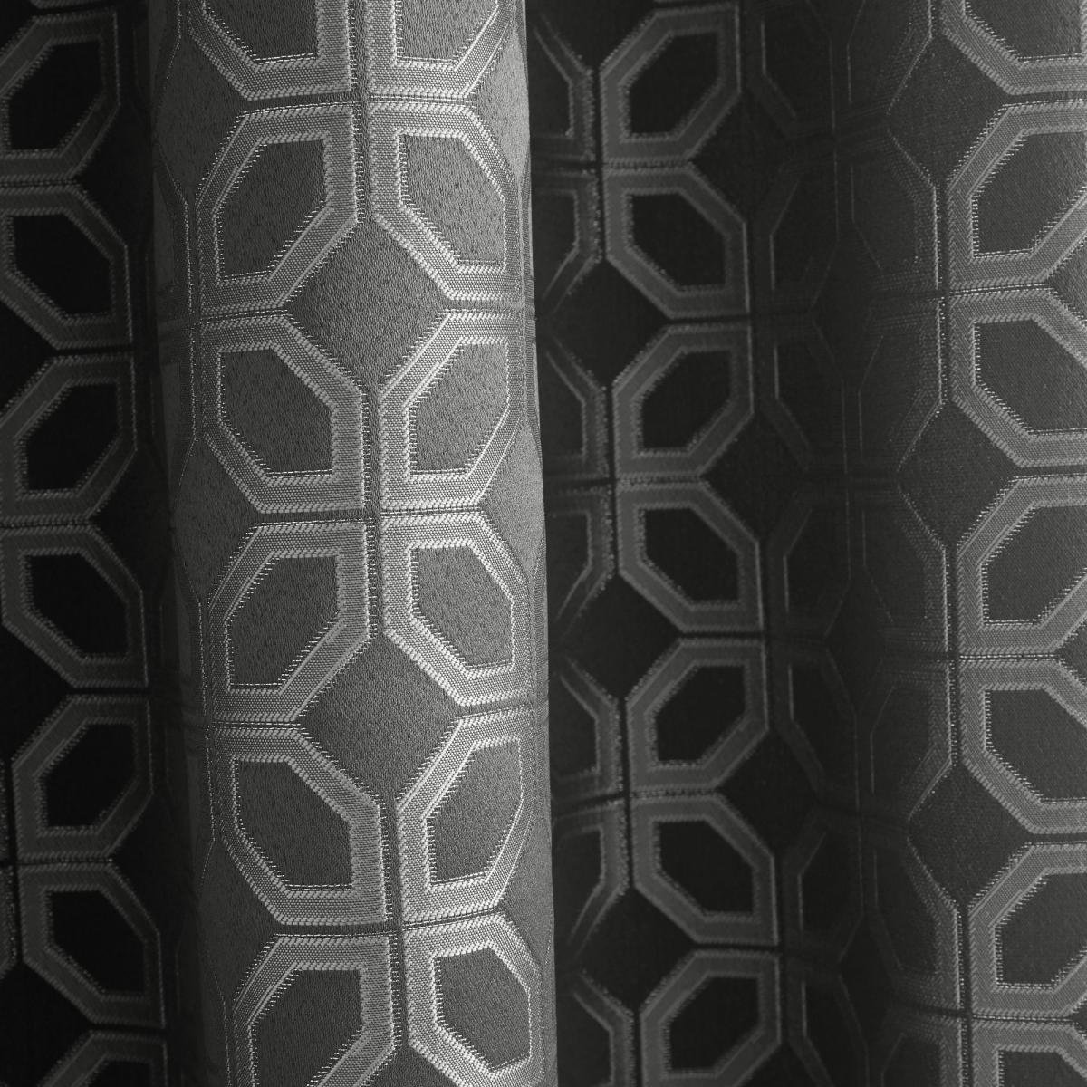 Curtina Oriental Squares Geometric Charcoal Eyelet Curtains Charcoal and White – image 3