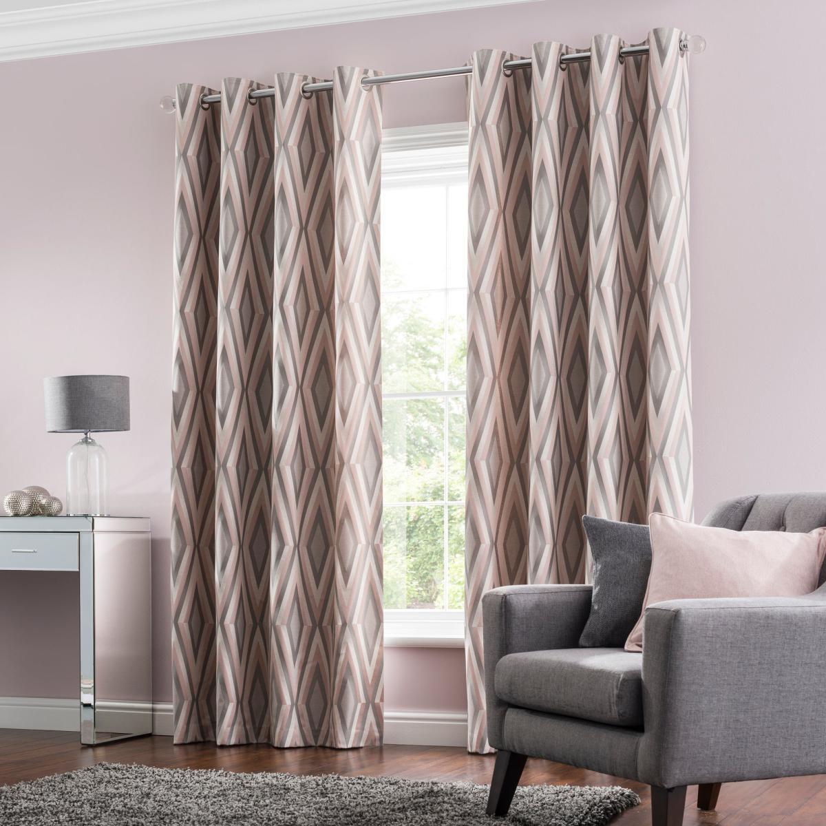 Diamond Jacquard Blush Eyelet Curtains Blush, Grey and White – image 2