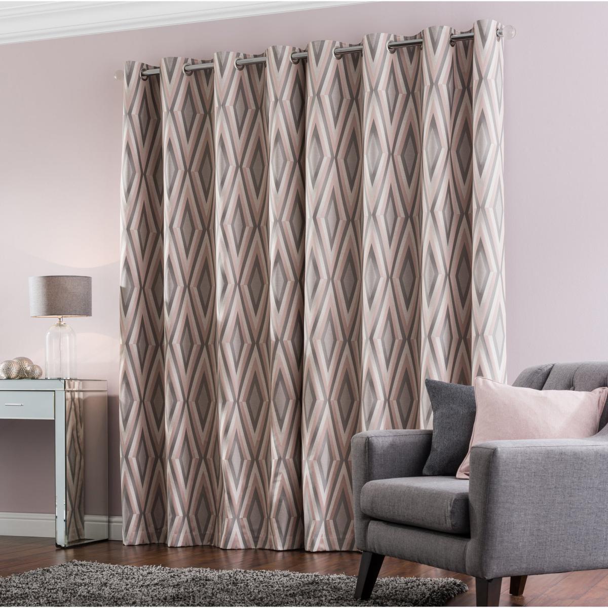 Diamond Jacquard Blush Eyelet Curtains Blush, Grey and White – image 3