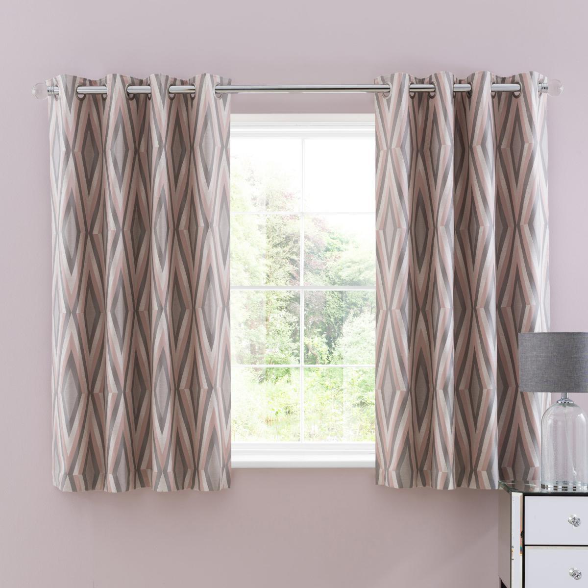 Diamond Jacquard Blush Eyelet Curtains Blush, Grey and White – image 4