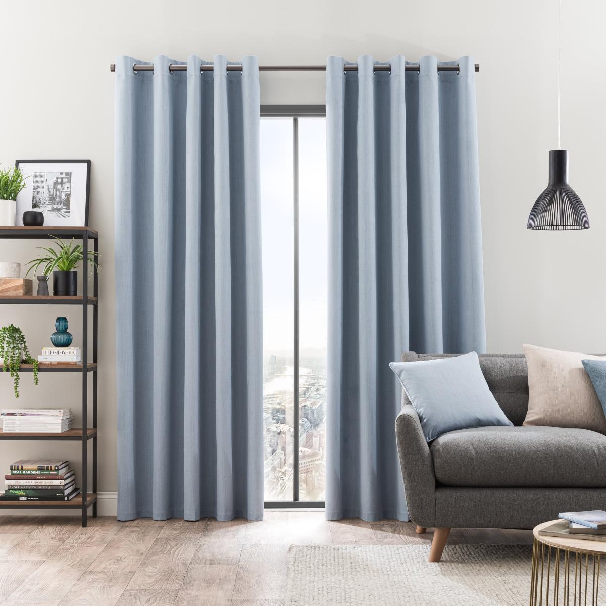 Solar Ashley Blue Blackout Eyelet Curtains Light Blue – image 2