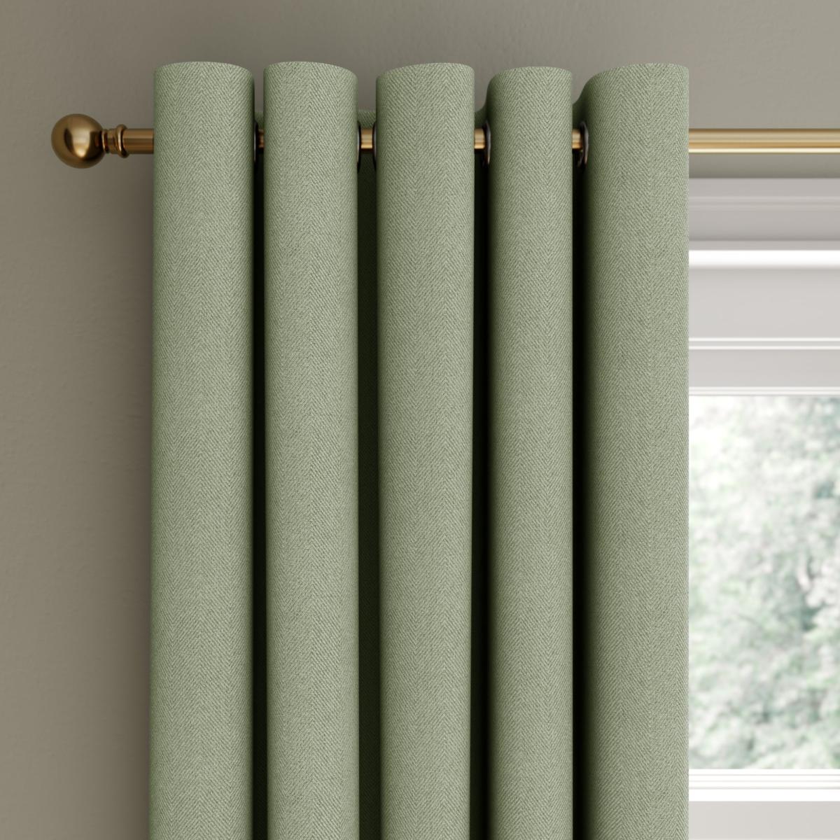 Rotterdam Herringbone Sage Blackout Eyelet Curtains Sage – image 2