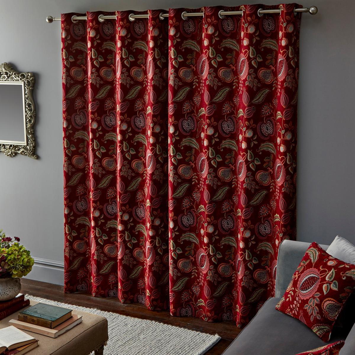 Edina Red Chenille Eyelet Curtains Red and Green – image 3