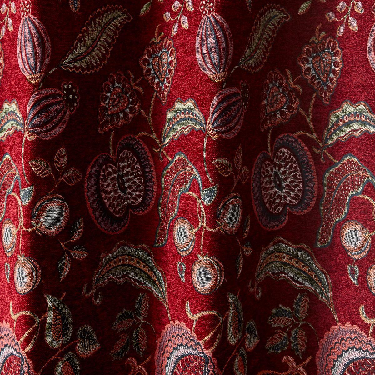 Edina Red Chenille Eyelet Curtains Red and Green – image 4