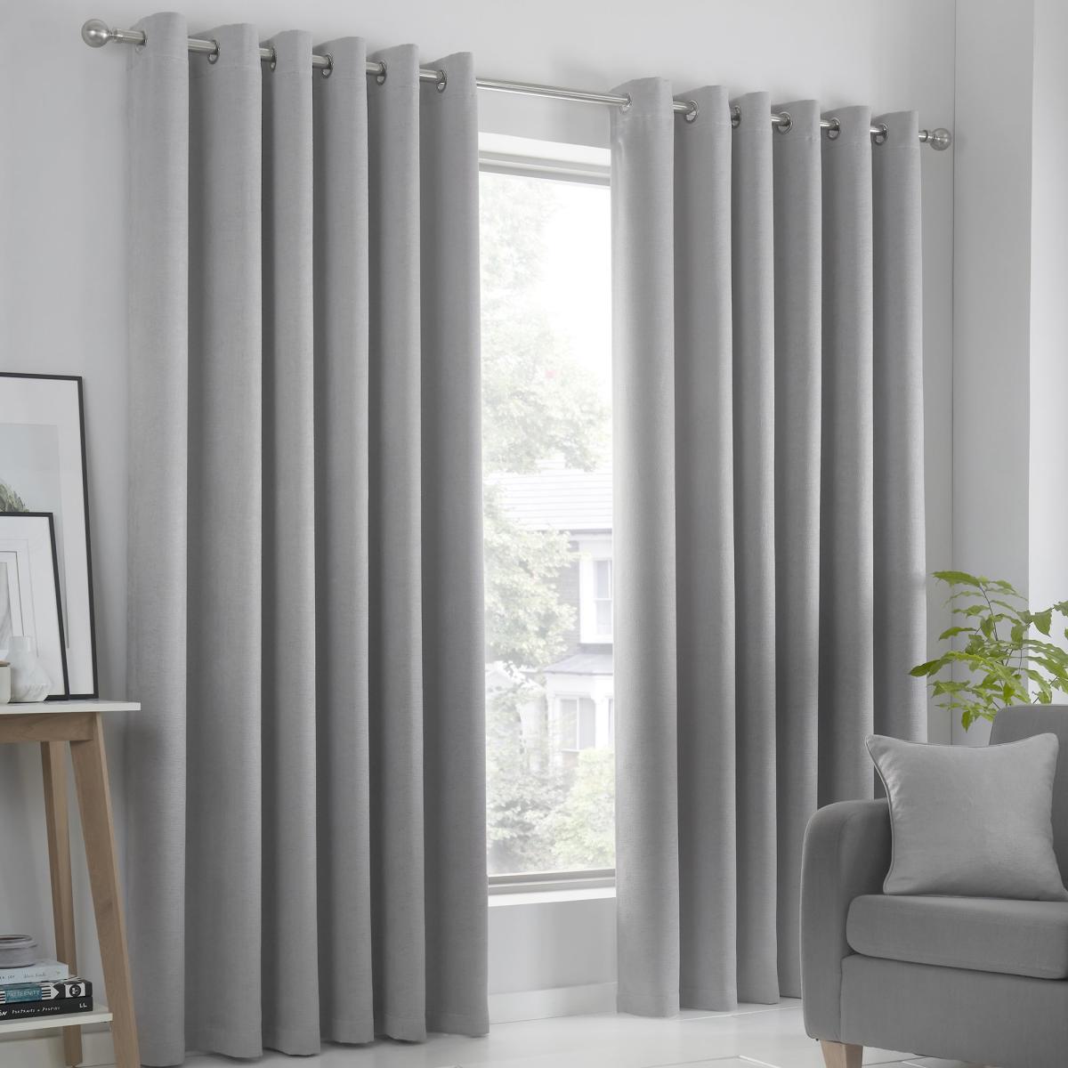 Fusion Strata Blackout Silver Eyelet Curtains Silver – image 2
