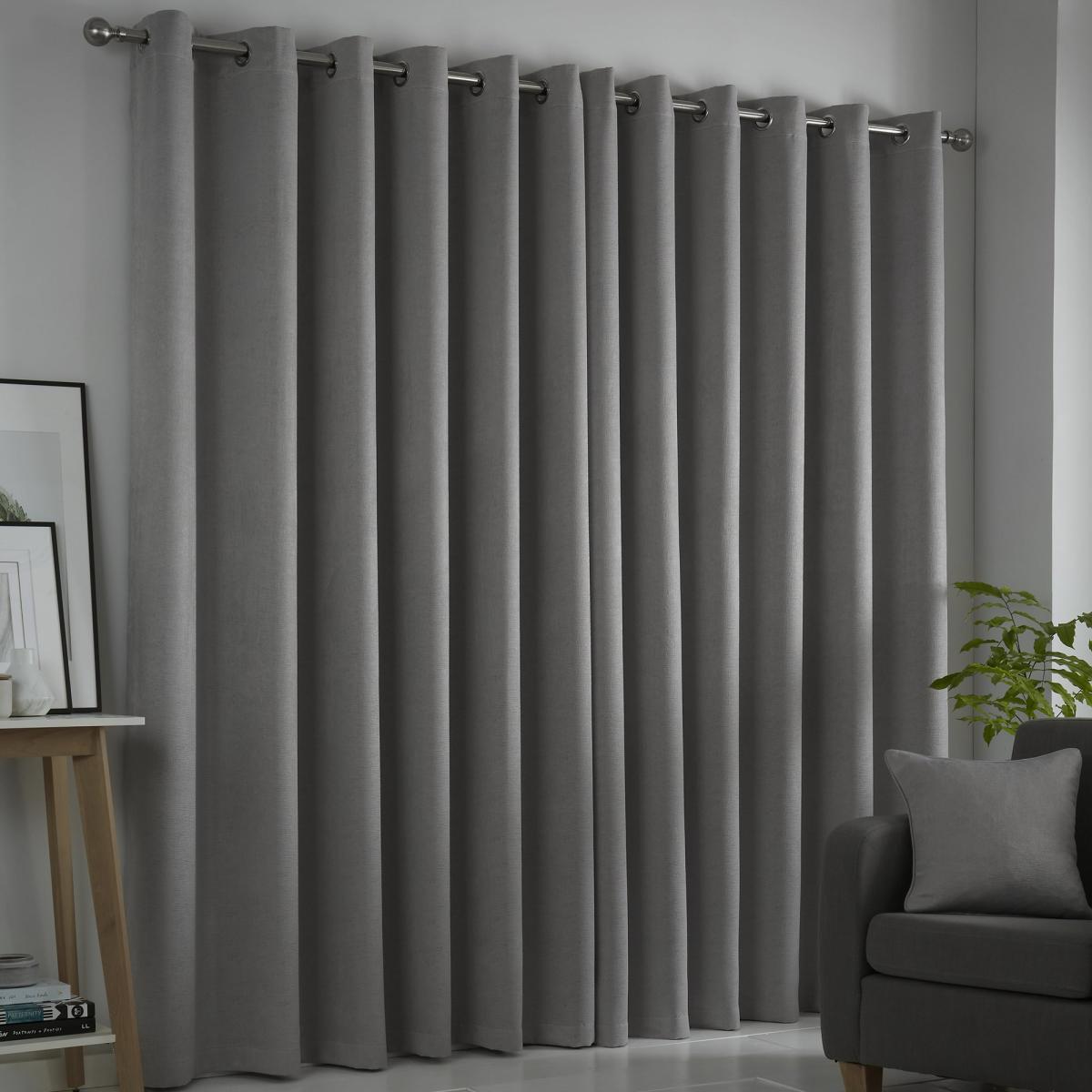 Fusion Strata Blackout Silver Eyelet Curtains Silver – image 4