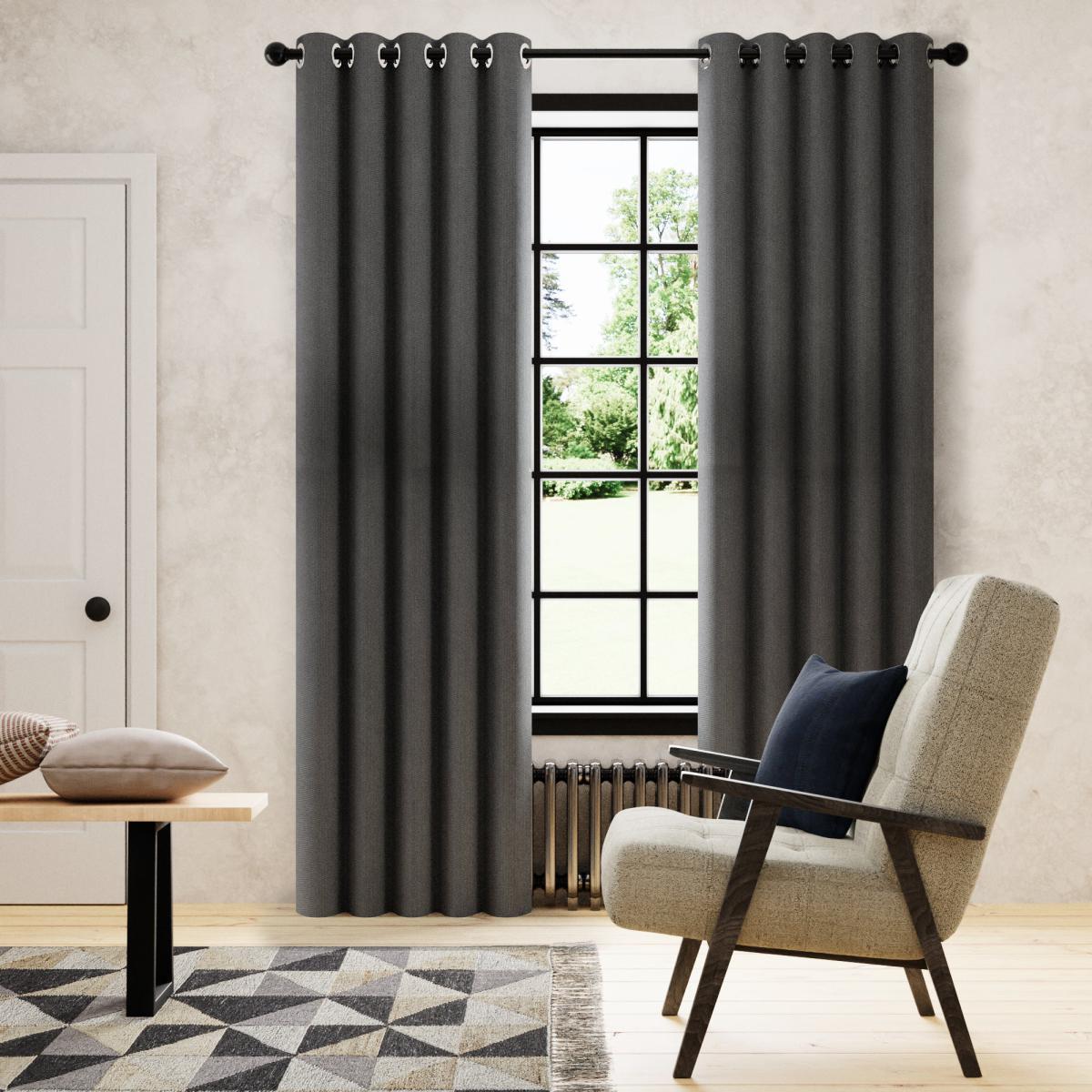 Corduroy Charcoal Blackout Eyelet Curtains Charcoal – image 2