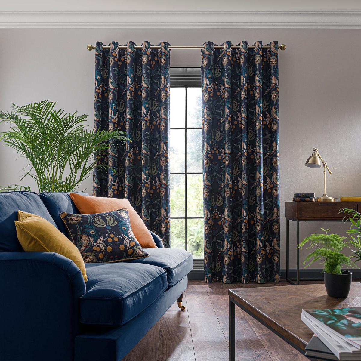 Havisham Navy Eyelet Curtains Navy Blue/Green – image 2