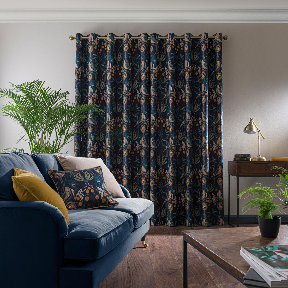 Havisham Navy Eyelet Curtains Navy Blue/Green – image 3