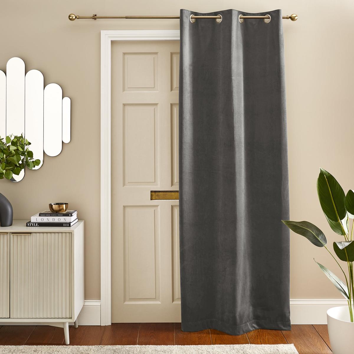 Recycled Velour Grey Eyelet Door Curtains Grey – image 2