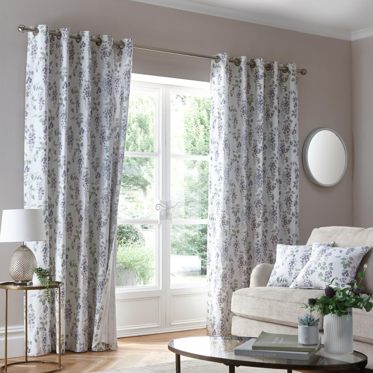 Wisteria Mauve Eyelet Curtains White/Purple/Green – image 2