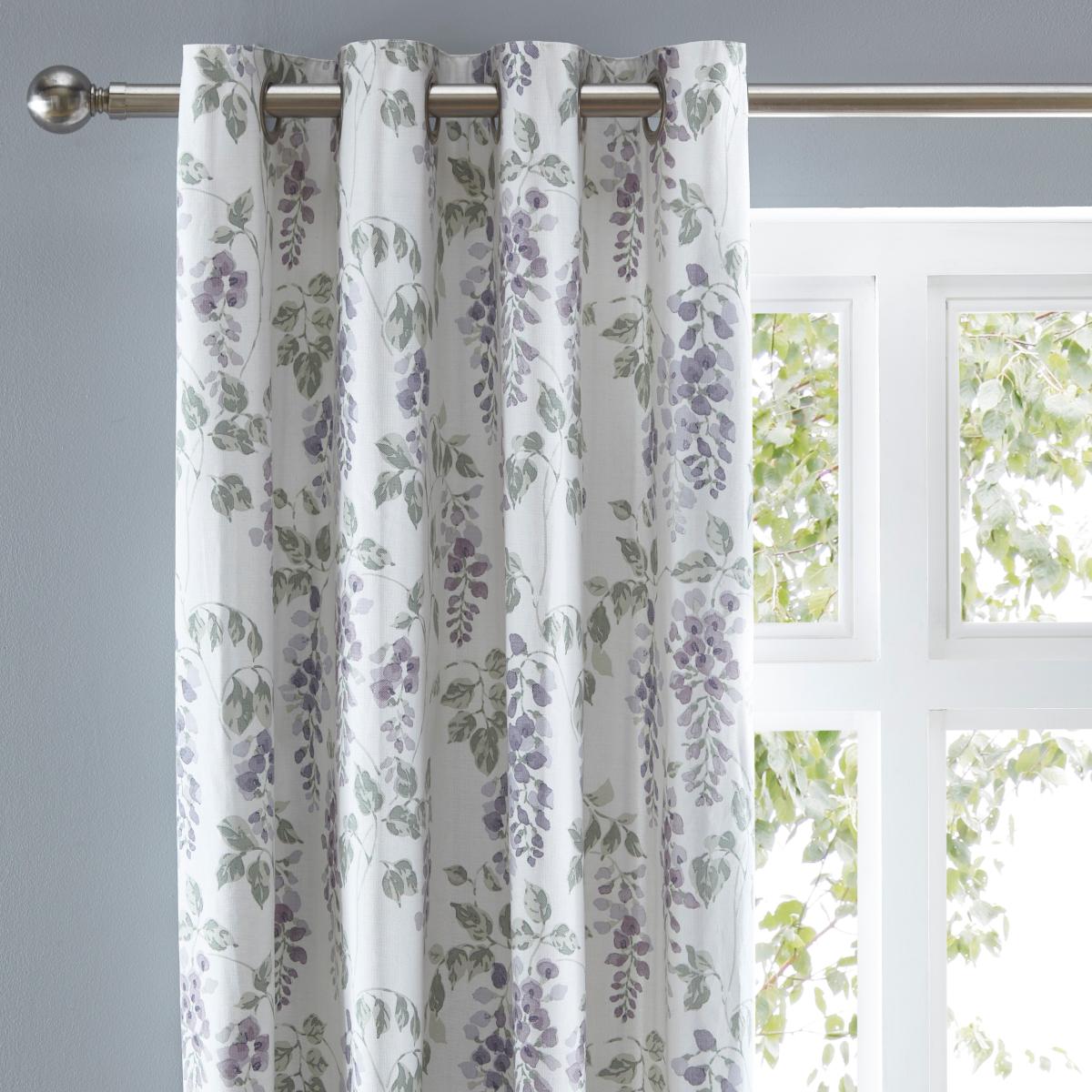 Wisteria Mauve Eyelet Curtains White/Purple/Green – image 1