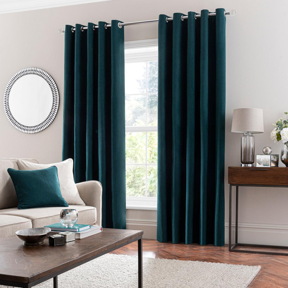 Luna Brushed Peacock Blackout Eyelet Curtains Green – image 2