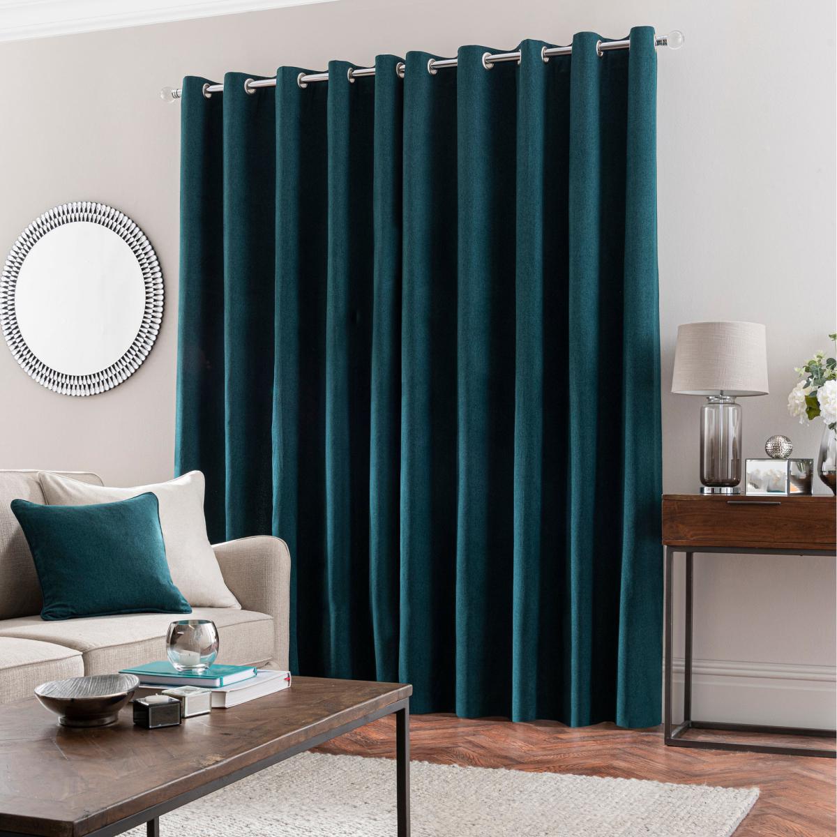 Luna Brushed Peacock Blackout Eyelet Curtains Green – image 3