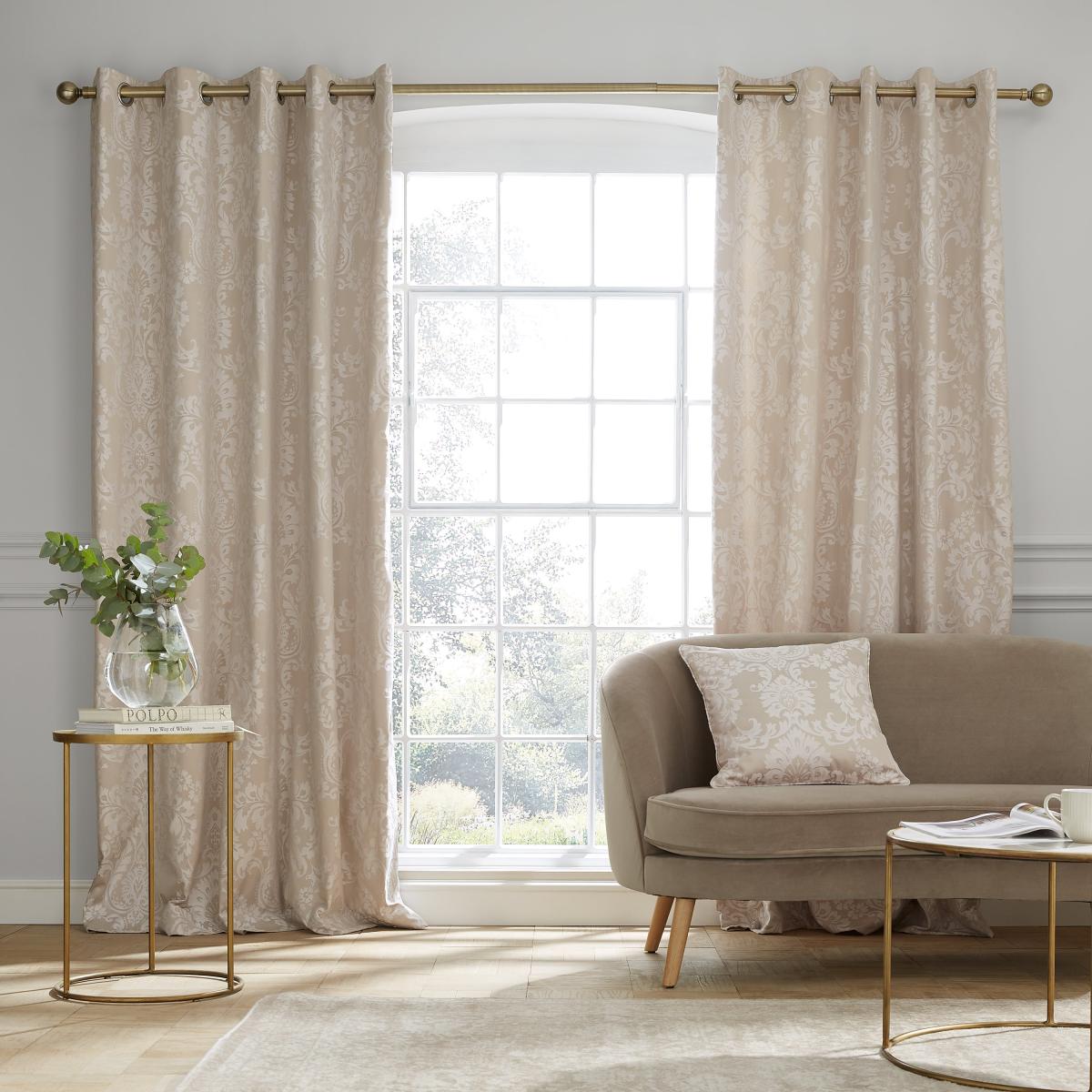 Catherine Lansfield Damask Natural Jacquard Eyelet Curtains Natural – image 2