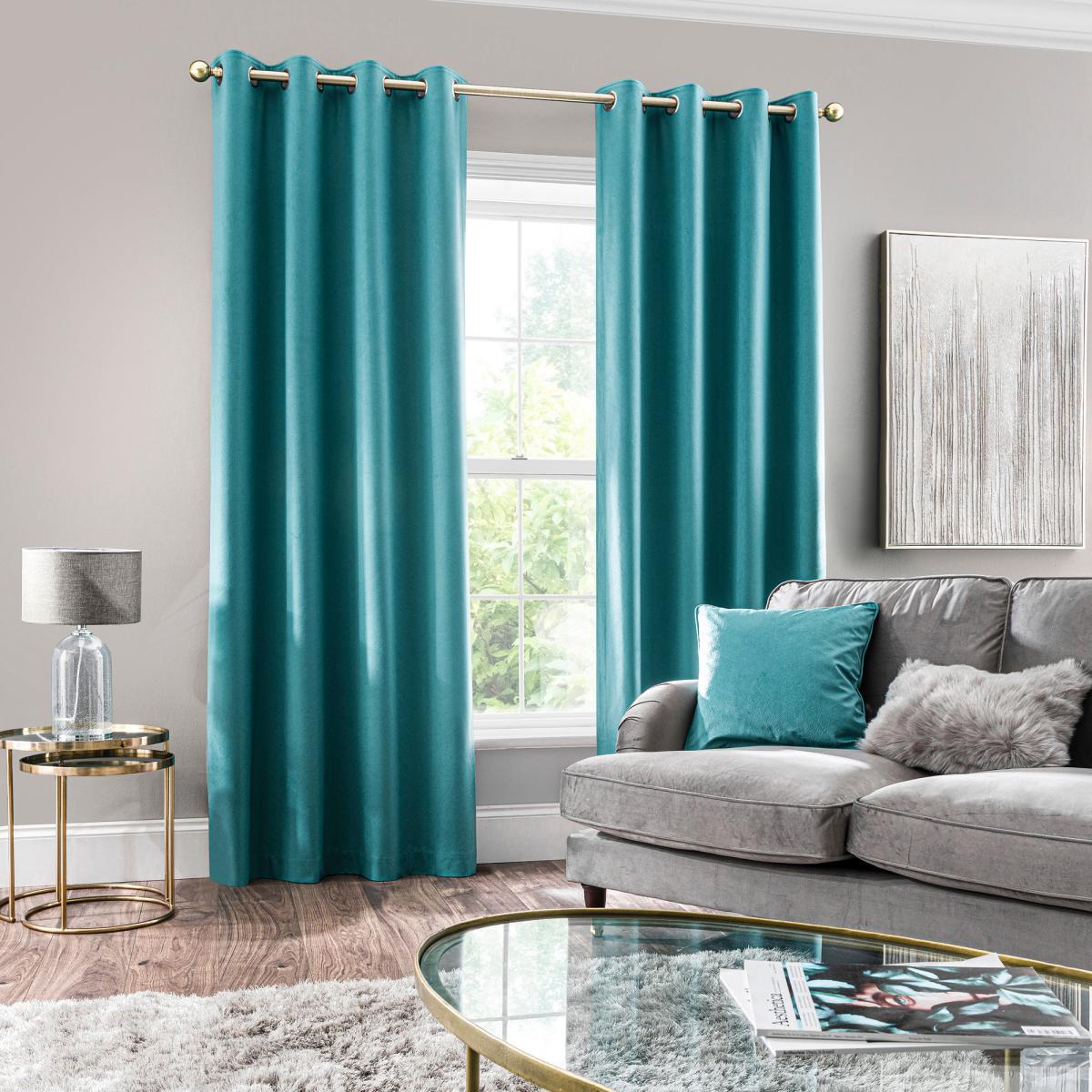 Sienna Peacock Eyelet Curtains Green – image 2