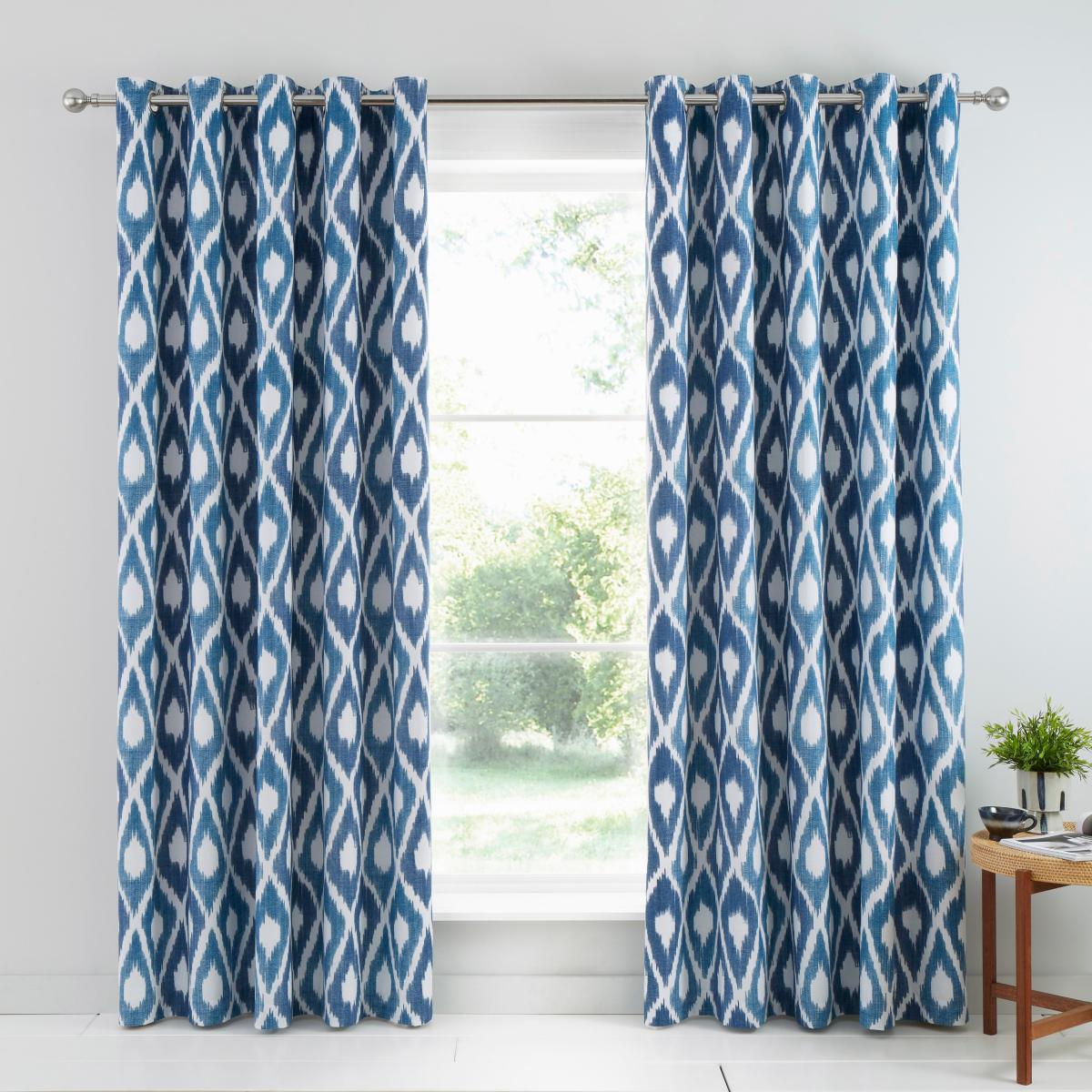 Ayla Ikat Blue Blackout Eyelet Curtains Blue – image 3
