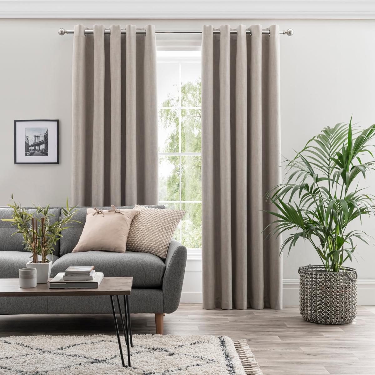 Ultra Blackout Touch of Linen Natural Eyelet Curtains Natural – image 2