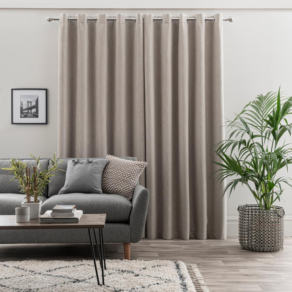 Ultra Blackout Touch of Linen Natural Eyelet Curtains Natural – image 3