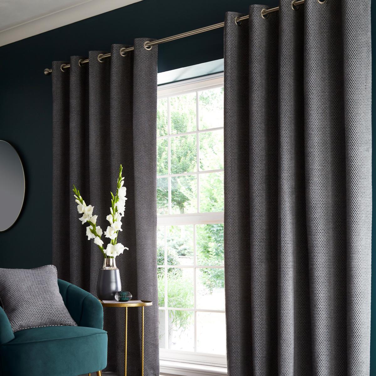 Hava Chenille Grey Eyelet Curtains Grey – image 2