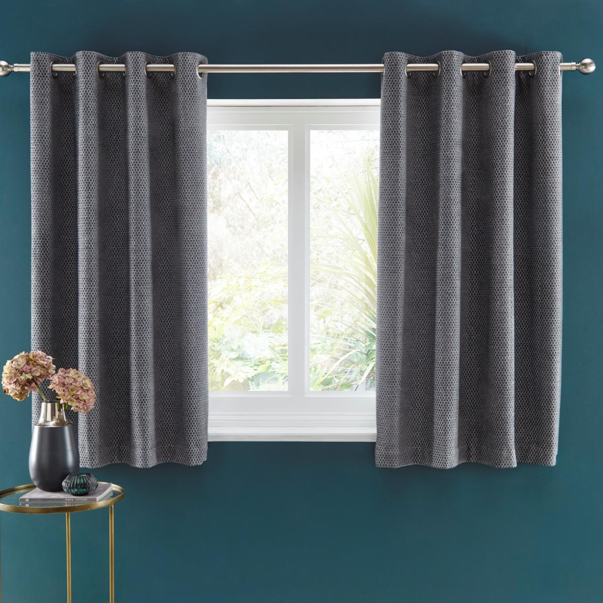 Hava Chenille Grey Eyelet Curtains Grey – image 3