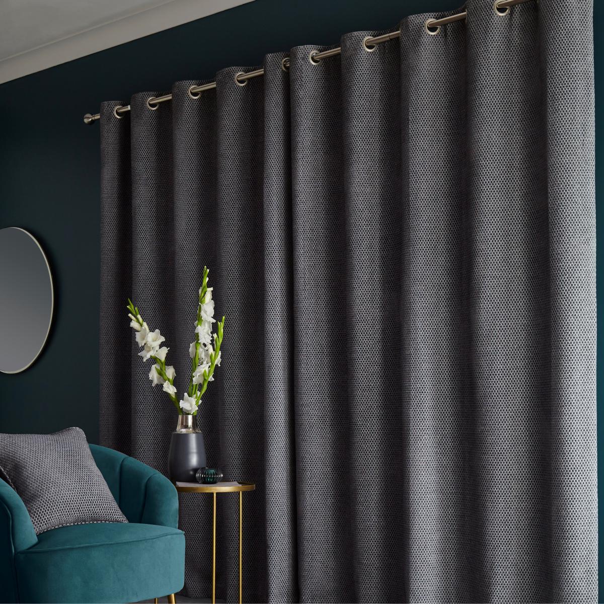 Hava Chenille Grey Eyelet Curtains Grey – image 4