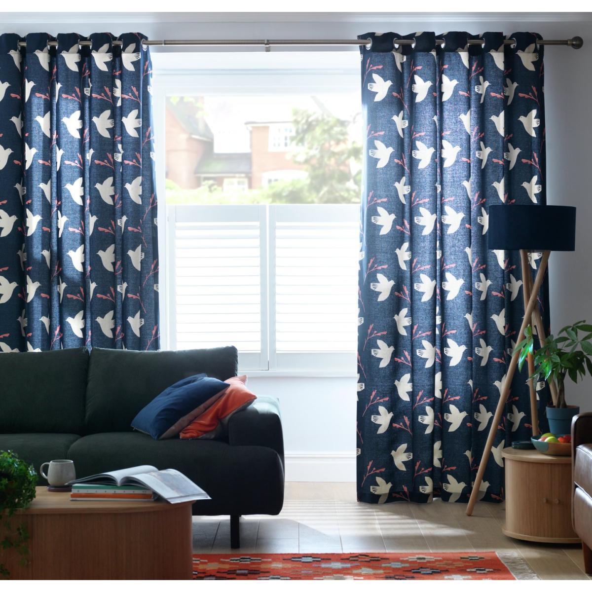 Habitat Folktale Bird Print Lined Eyelet Curtains - Blue – image 3