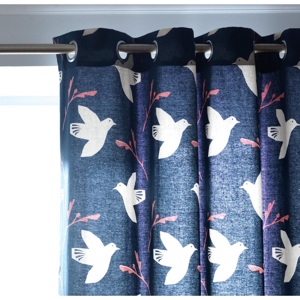 Habitat Folktale Bird Print Lined Eyelet Curtains - Blue – image 1