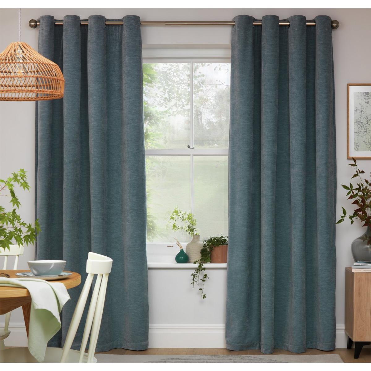 Habitat Plain Chenille Blackout Lined Eyelet Curtains - Blue – image 3