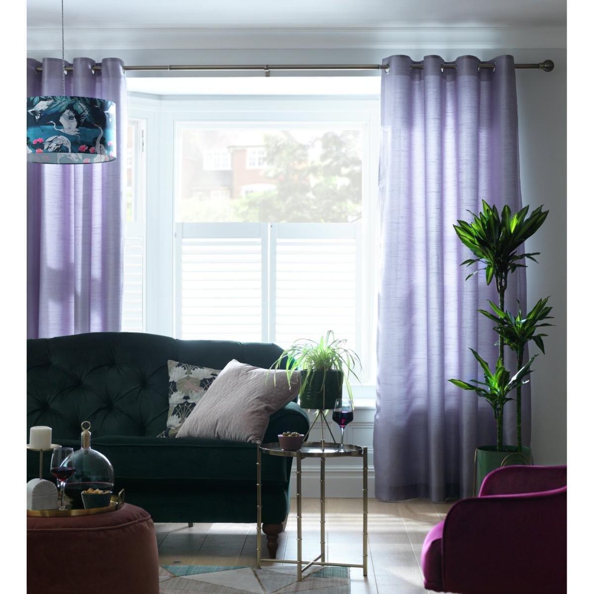 Habitat Faux Plain Silk Lined Eyelet Curtain - Purple – image 3