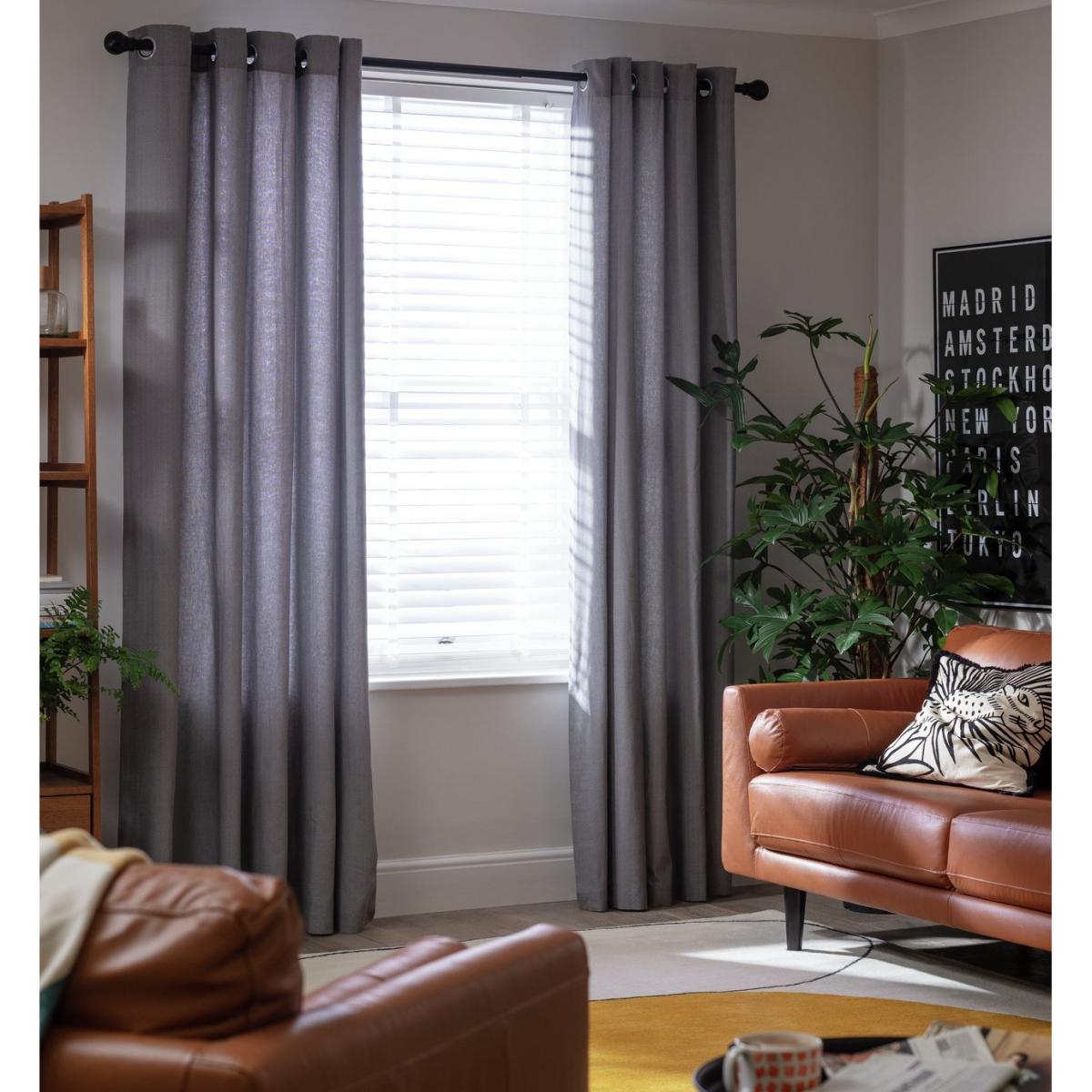 Habitat Herringbone Fully Lined Eyelet Curtains - Grey – image 3
