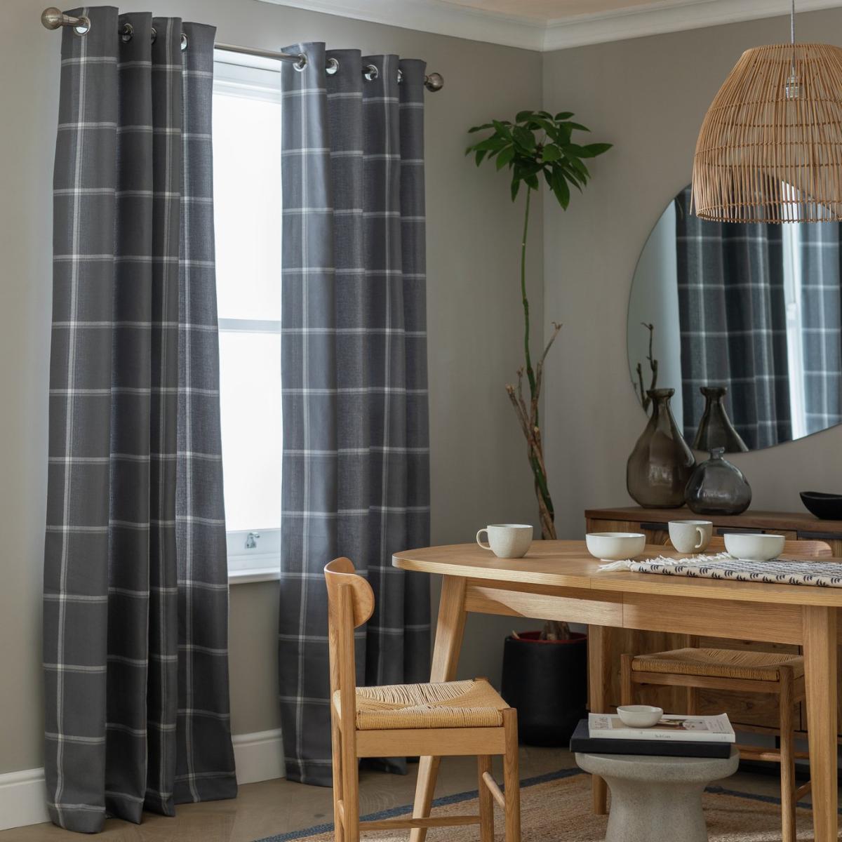 Habitat Square Check Fully Lined Eyelet Curtain - Grey – image 3