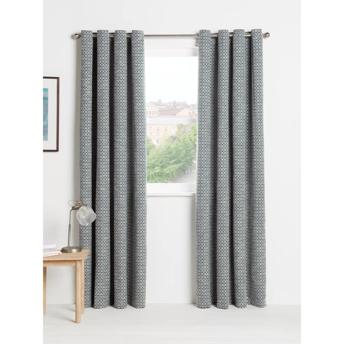 John Lewis Rona Pair Lined Eyelet Curtains, Loch Blue – image 2