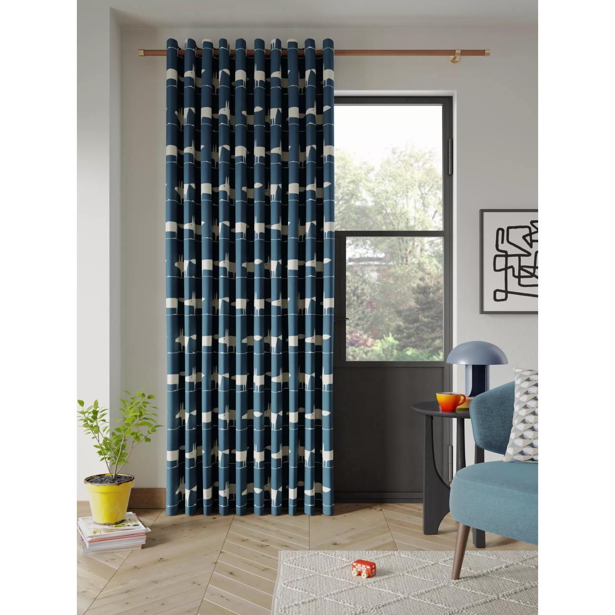 Scion Mr Fox Pair Lined Eyelet Curtains, Navy – image 2