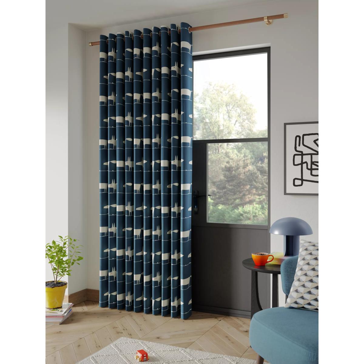 Scion Mr Fox Pair Lined Eyelet Curtains, Navy – image 3