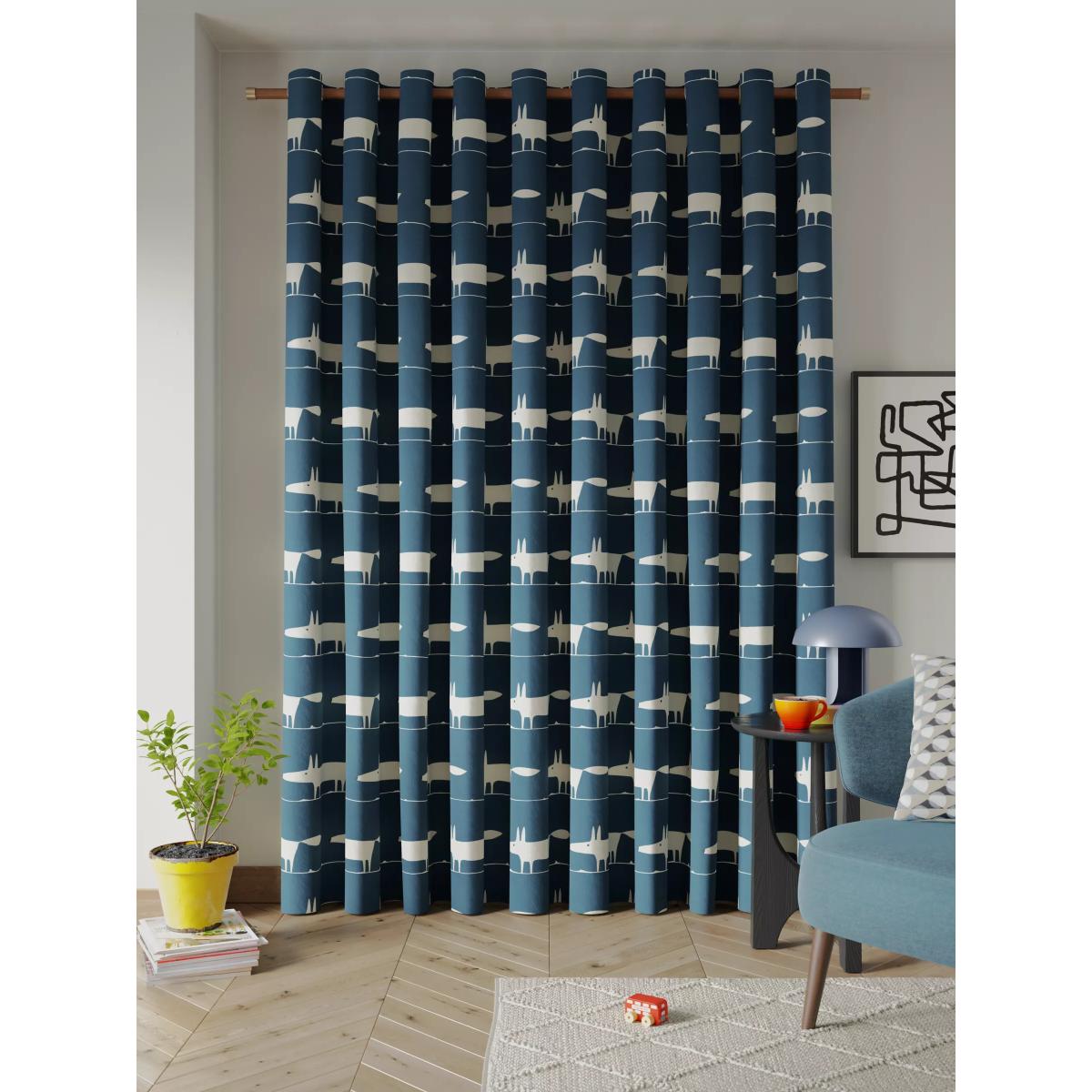 Scion Mr Fox Pair Lined Eyelet Curtains, Navy – image 4